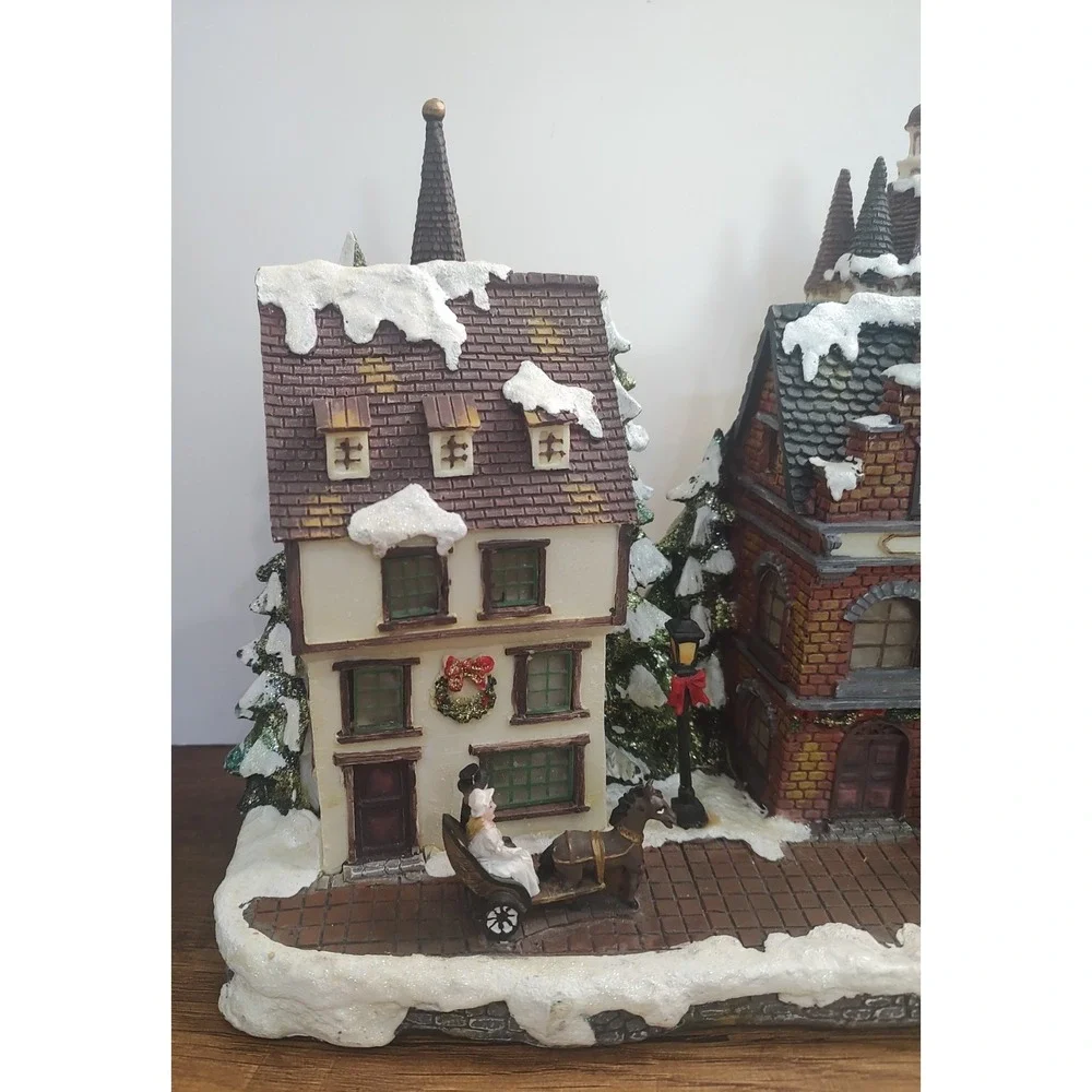 Light Up Christmas Village Cobblestone Street Horse And Carriage Town Scene